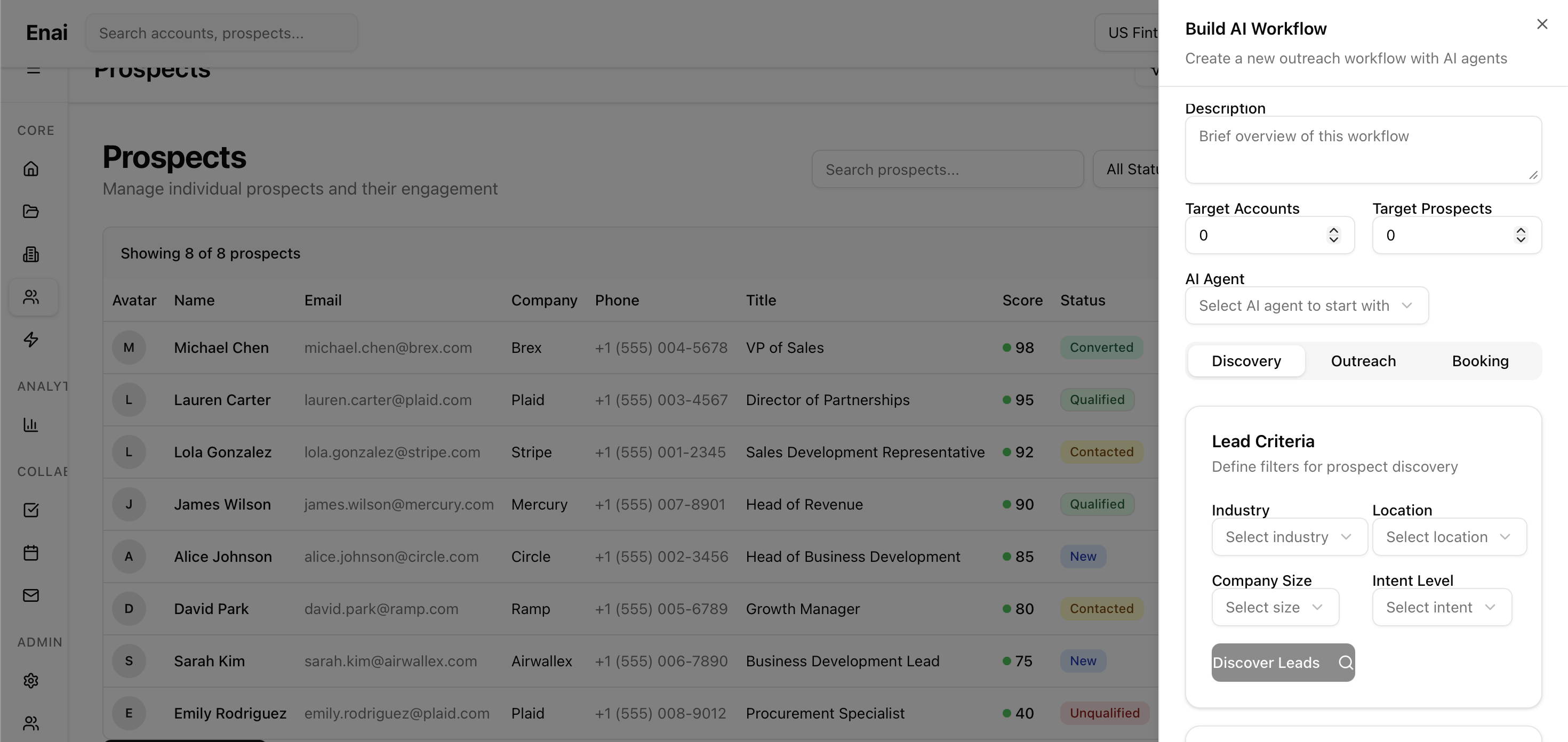 Lead identification dashboard with scoring and signals.